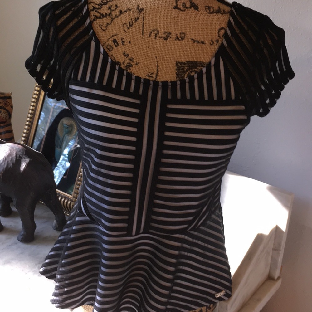 Fabulous Bebe Stretchy Peplum Sheer Stripe Lined M - Picture 4 of 8
